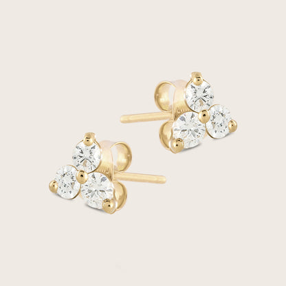 14k Gold Lab Grown Diamond Triplet Stud Earrings