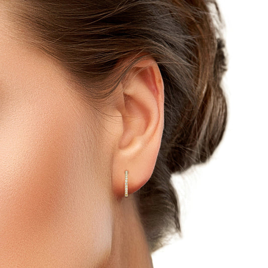 14k Gold Lab Grown Diamond Half Pavé Hoop Earrings