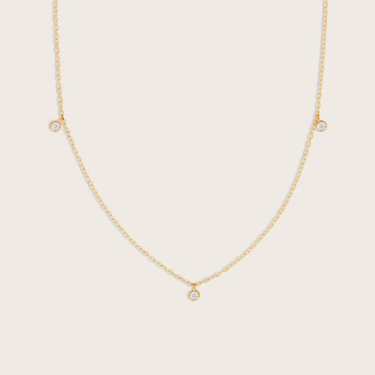 14k Yellow Gold 3 Stone Round Lab Grown Diamond Charm Necklace