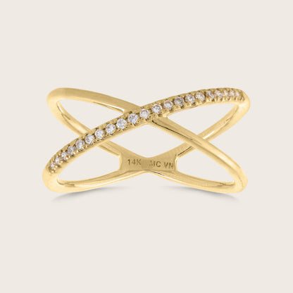 14k Yellow Gold Pavé Lab Grown Diamond X Ring