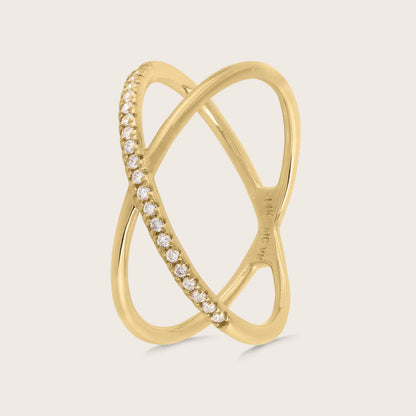 14k Yellow Gold Pavé Lab Grown Diamond X Ring