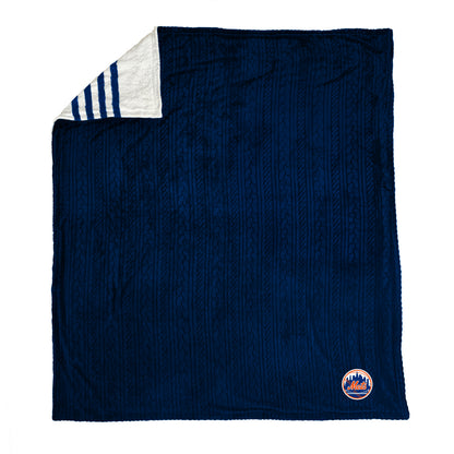 New York Mets MLB Embossed Knit 60" X 70" Sherpa Stripe Blanket W/ Embroidered Patch