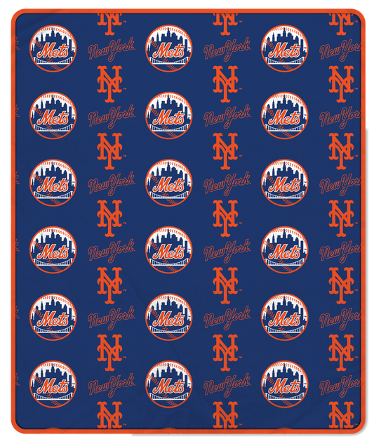 New York Mets MLB Step & Repeat 60" X 70" Deluxe Plush Blanket - 500 Gsm