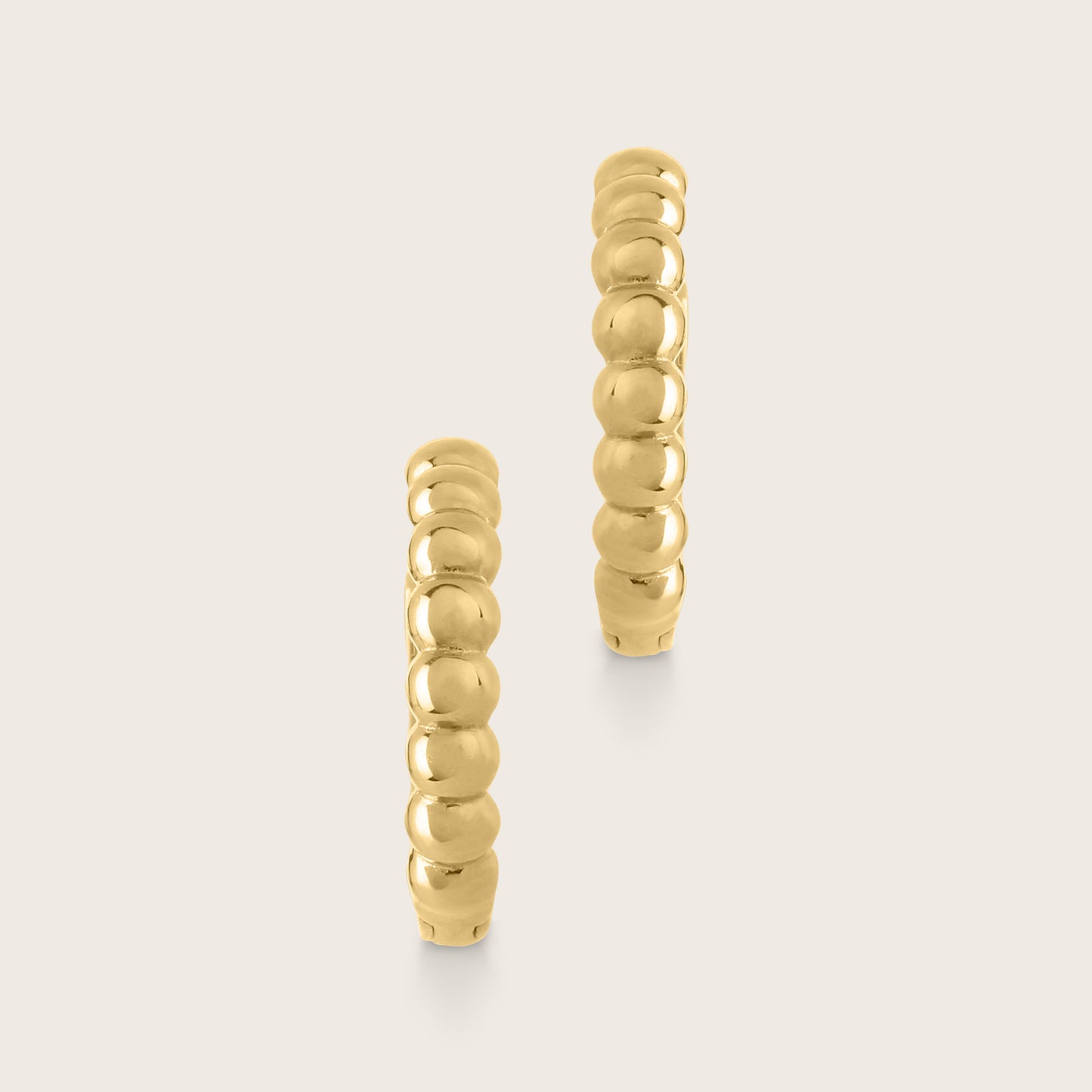 14k Yellow Gold 12.5mm Beaded Huggie Hoops Earring