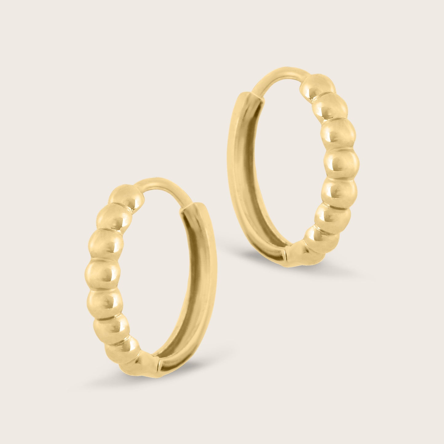 14k Yellow Gold 12.5mm Beaded Huggie Hoops Earring