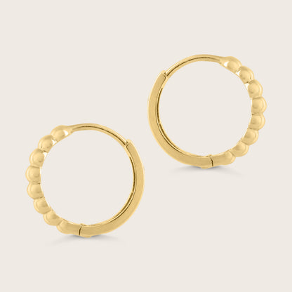 14k Yellow Gold 12.5mm Beaded Huggie Hoops Earring