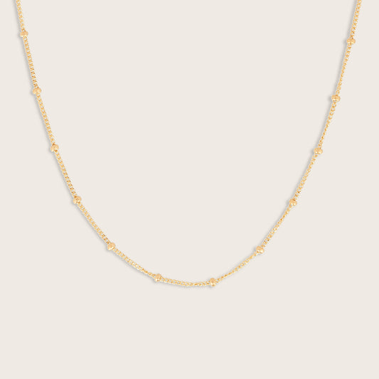 14k Yellow Gold Station Bead Chain Necklace