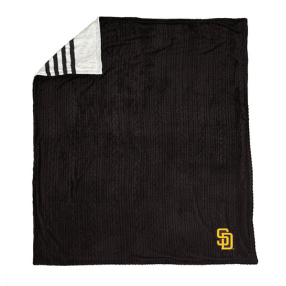 San Diego Padres MLB Embossed Knit 60" X 70" Sherpa Stripe Blanket W/ Embroidered Patch