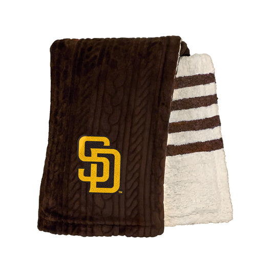 San Diego Padres MLB Embossed Knit 60" X 70" Sherpa Stripe Blanket W/ Embroidered Patch