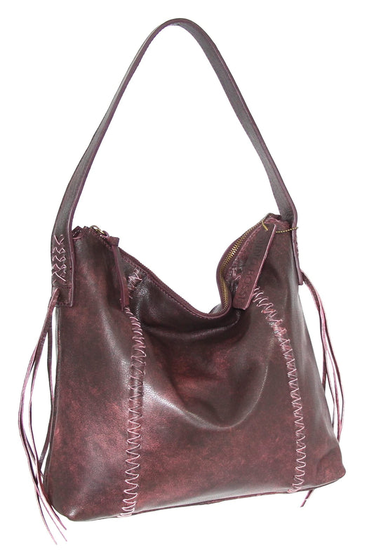 Aviator Leather Shoulder Bag in Burgundy