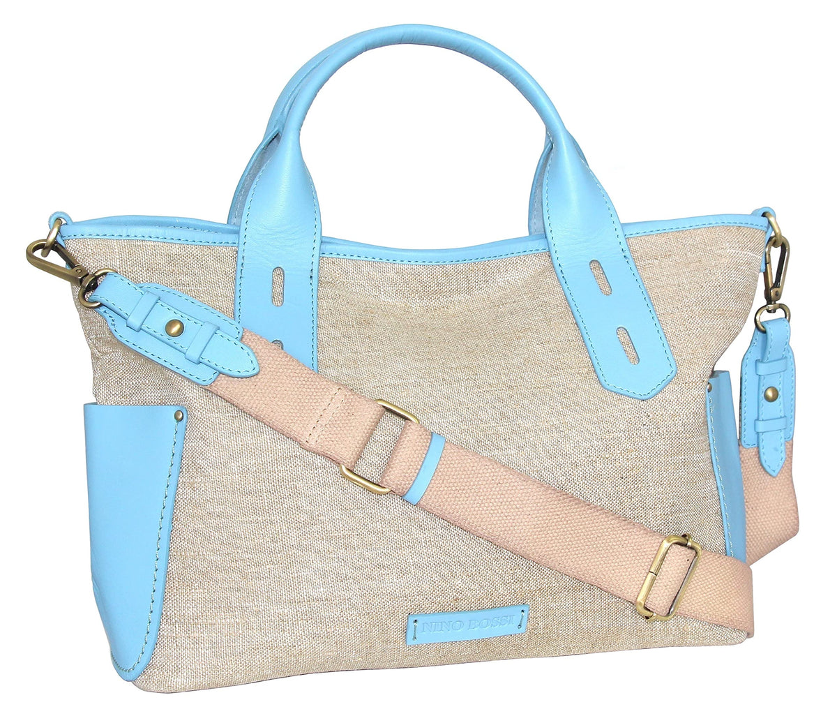 Delana Linen/Leather Tote - Sky Blue