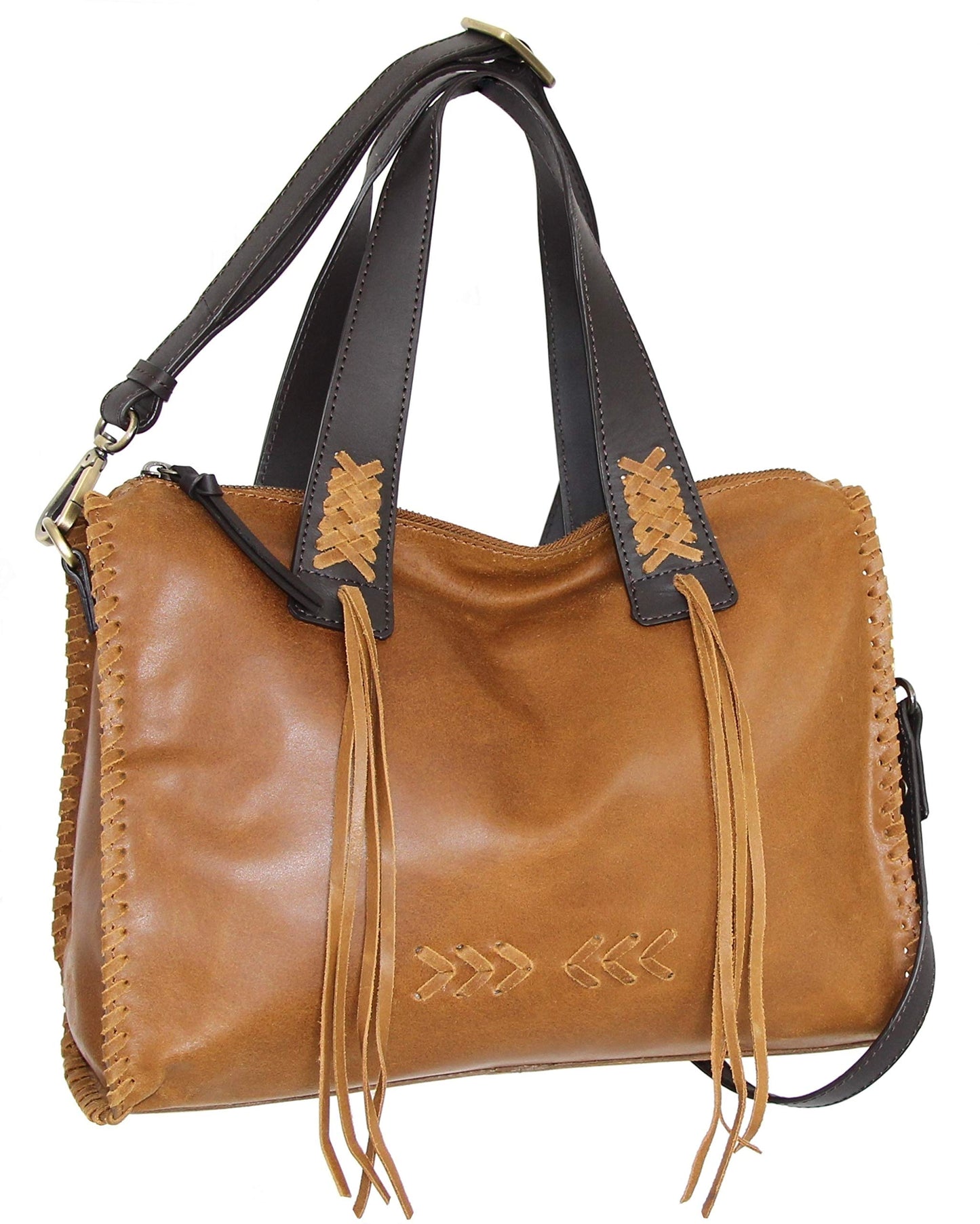 Candace Convertible Leather Satchel in Saddle
