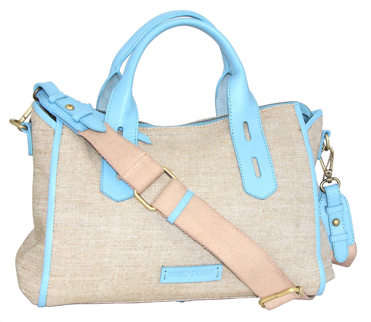 Britney Linen/Leather Satchel - Sky Blue