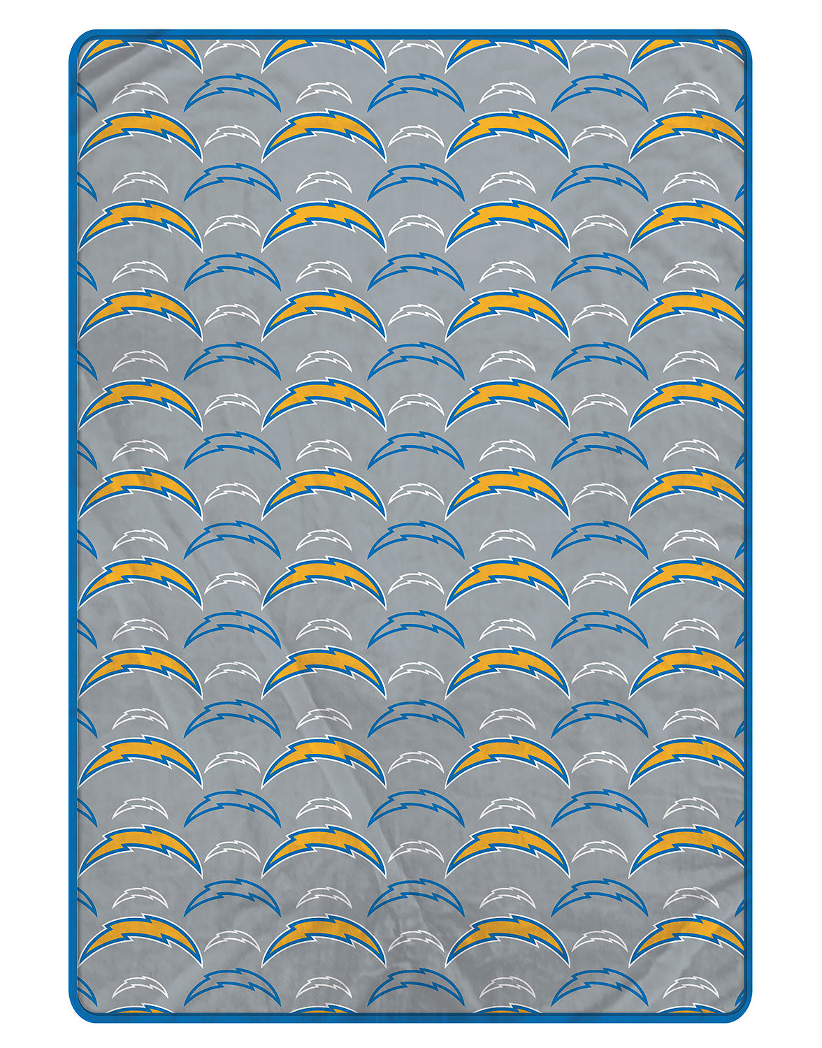 Chargers blanket with repeated logo design on a gray background