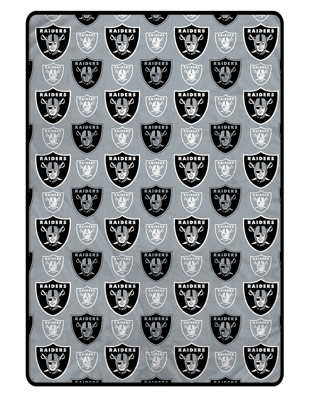 Raiders blanket with repeated logo pattern on a black background