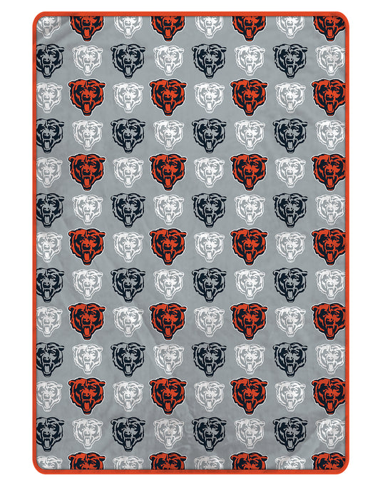 Bears blanket with repeated logo pattern on a gray background
