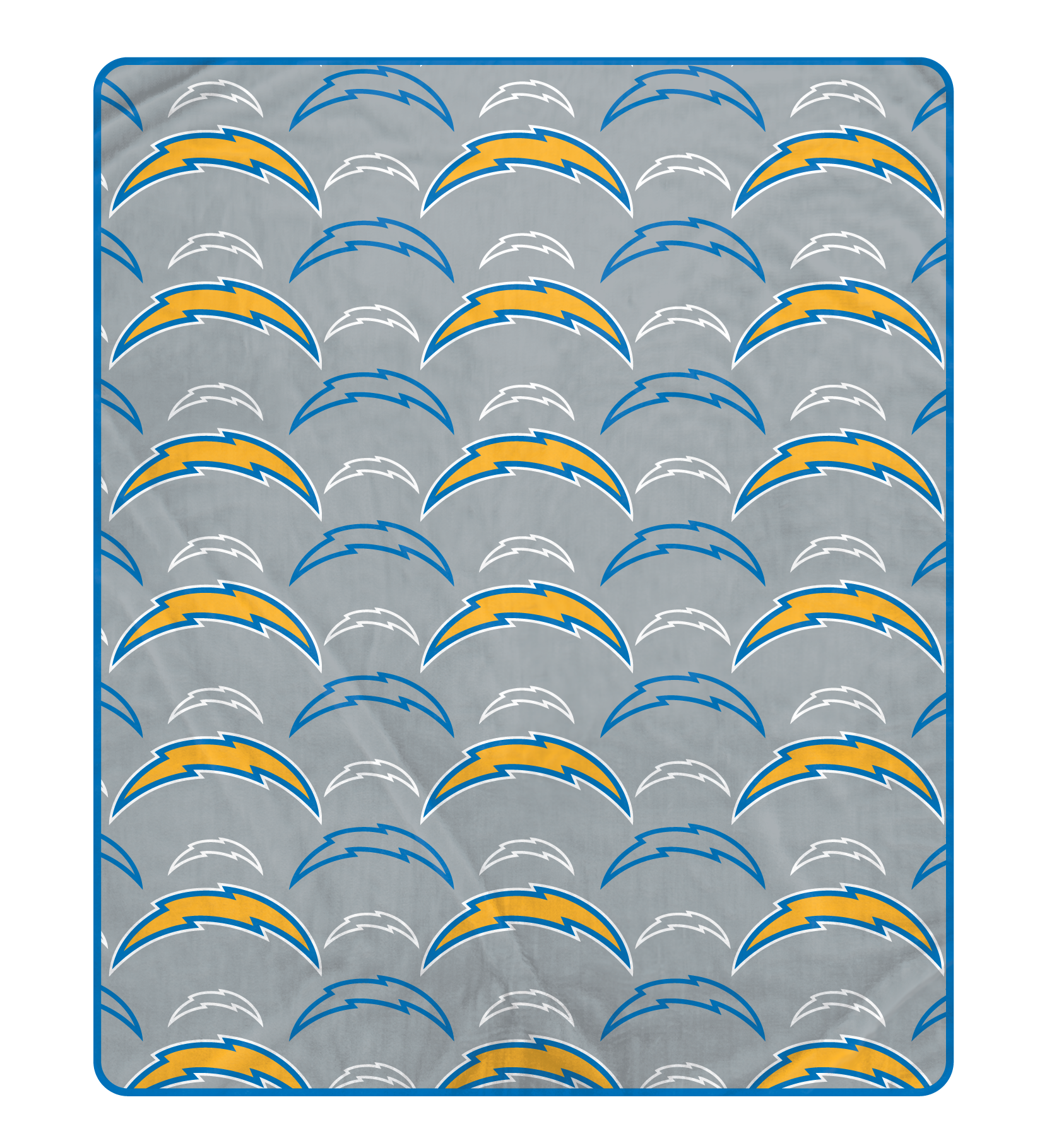 Chargers blanket with repeated logo pattern on a gray background