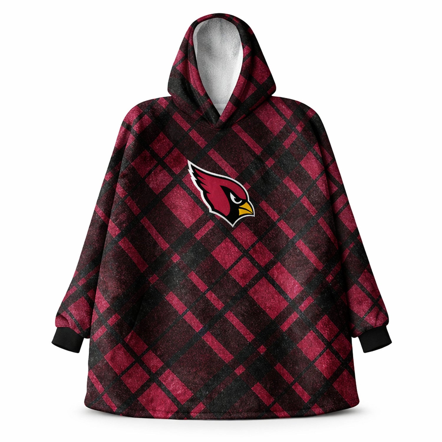 NFL plaid hoodie blanket with Arizona Cardinals logo