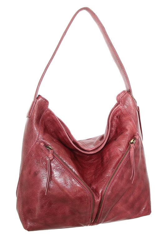 Vintage Leather Multi-Pocket Hobo in Red