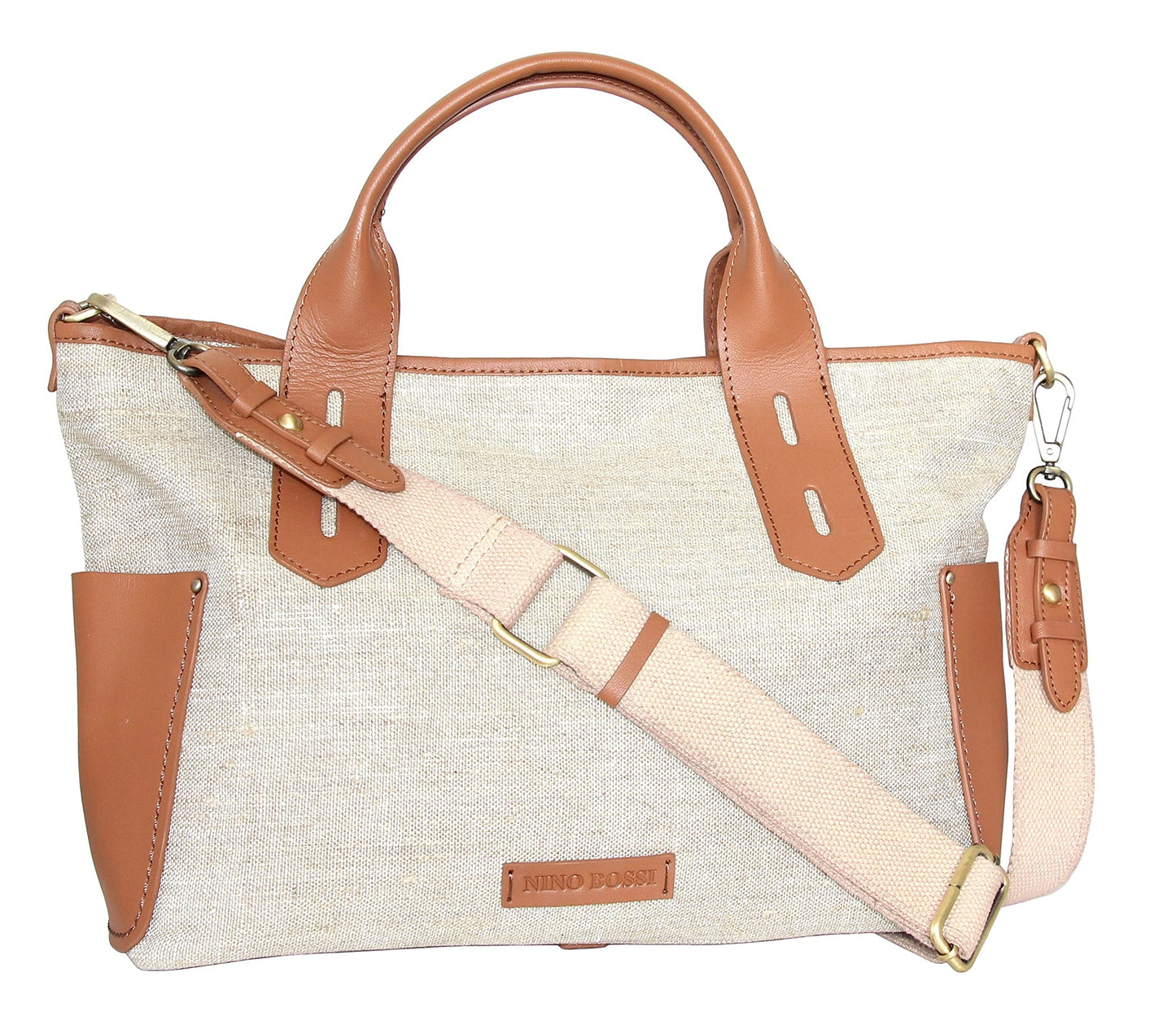 Delana Linen/Leather Tote in Cognac